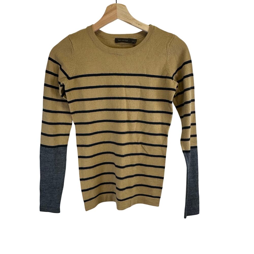 The Limited Brown Striped Wool Blend Crew Neck Long Sleeve Sweater Wmns Size XS